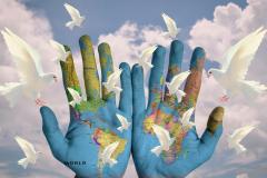 handen in wereld in verbinding