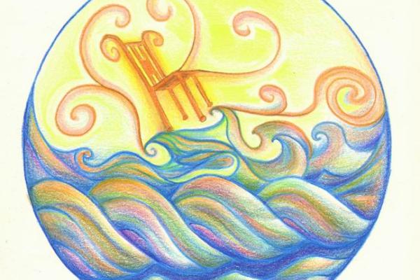 Mandala met 'stoel op het water' uit ps. 139 van Oosterhuis